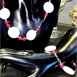 10K Yellow Gold Agate/Pink Bead Necklace & Bracelet